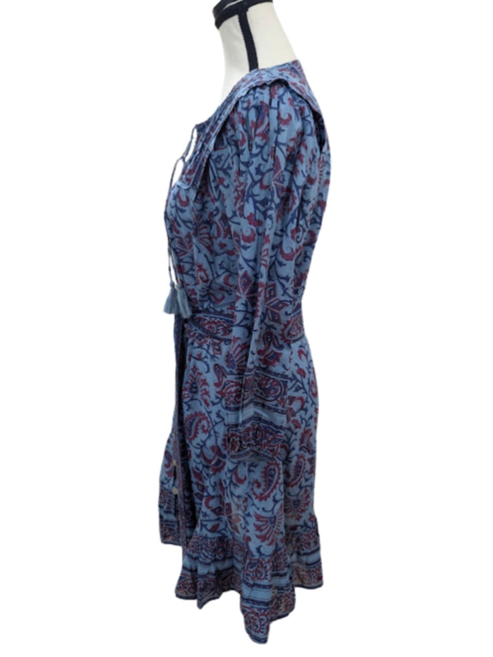 Cleobella Organic Cotton Paisley Boho Mini Dress M Blue Plum Belt Pockets - Picture 4 of 13